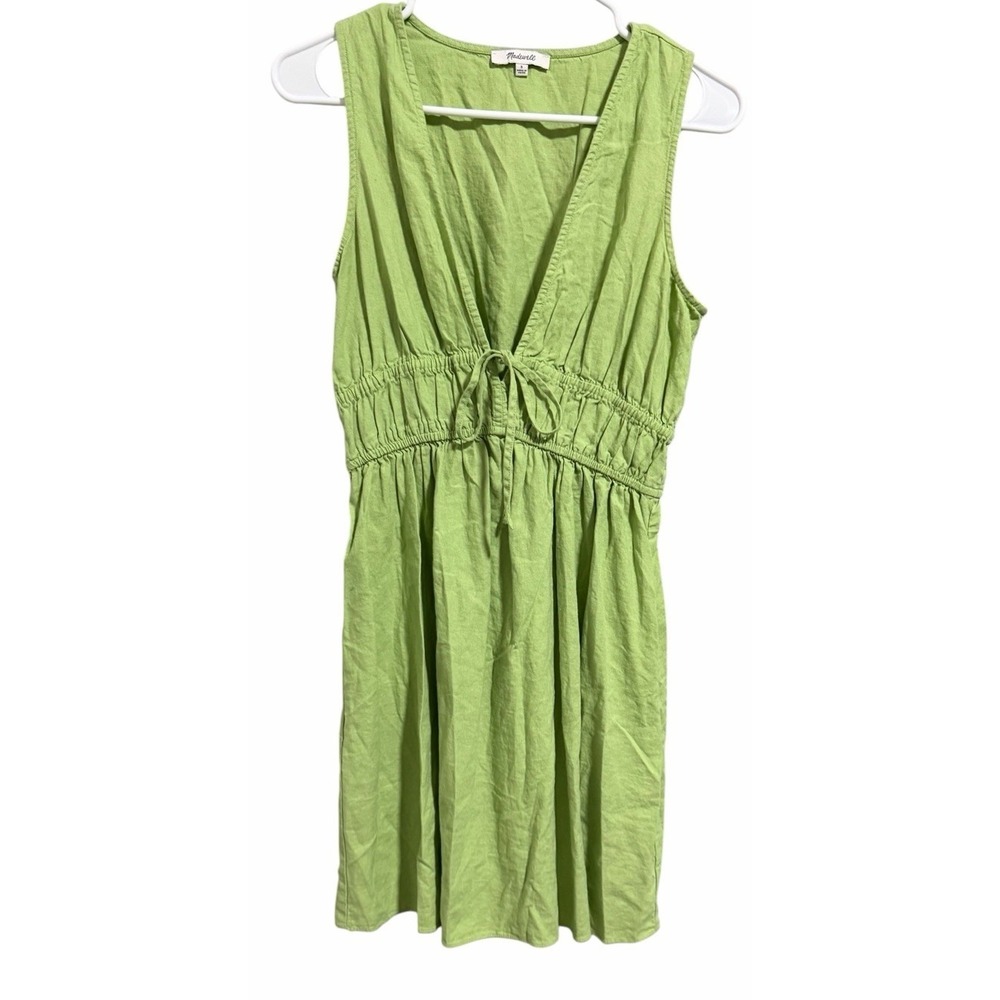 Madewell Sophia Deep-V Mini Dress Linen Blend Lime Green Women'sโ Size Small